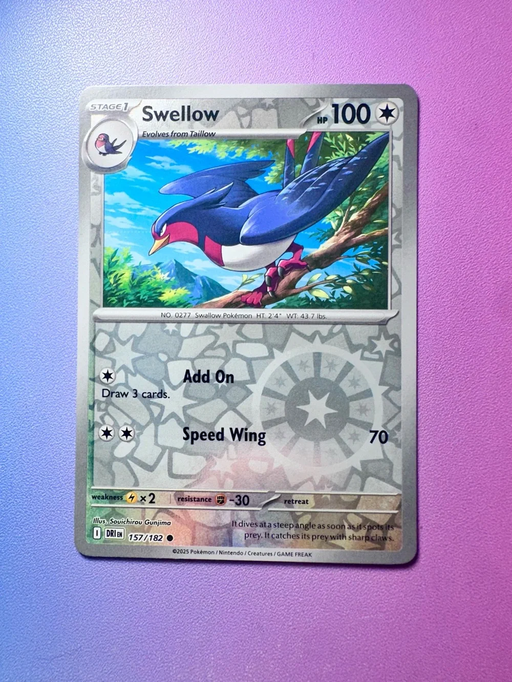 swellow [reverse holo] - 157/182 (common) — pokemon: destined rivals